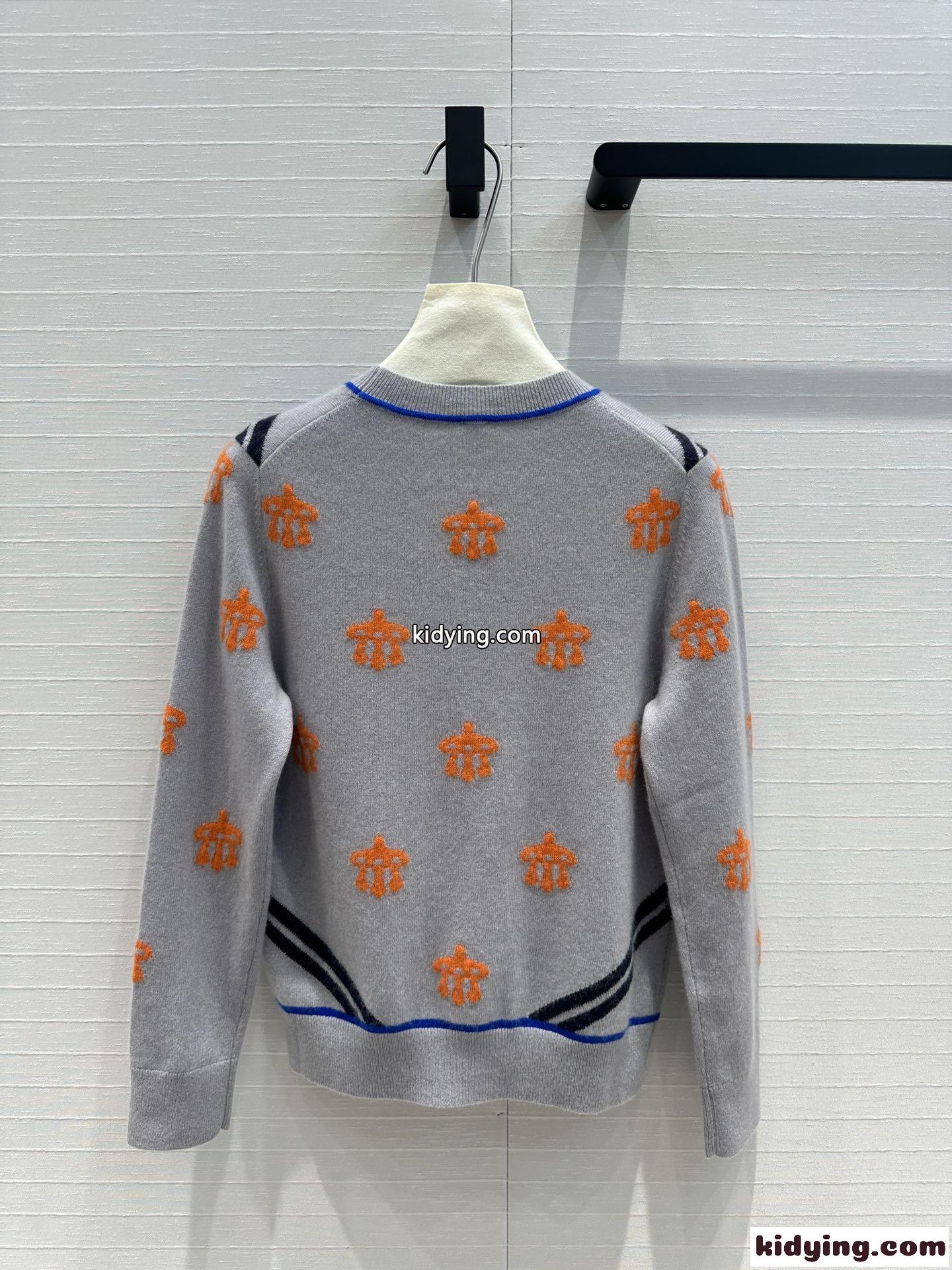 馬銜 刺繍入り ウール&カシミヤ ニット エルメス セーター コピー グレー-4