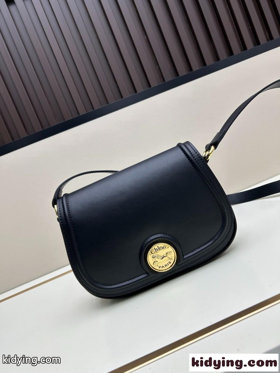 クロエ バッグ スーパーコピー グレインレザー Horse Medalサドルバッグ ブラック-1