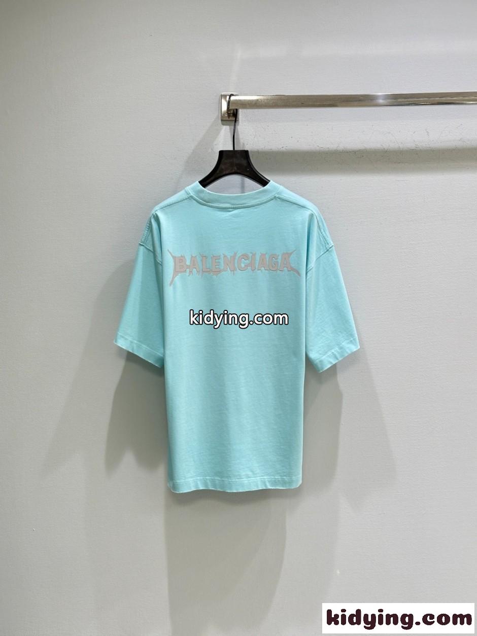 バレンシアガ Tシャツ コピー シンプル コットン 半袖Tシャツ ブルー-3