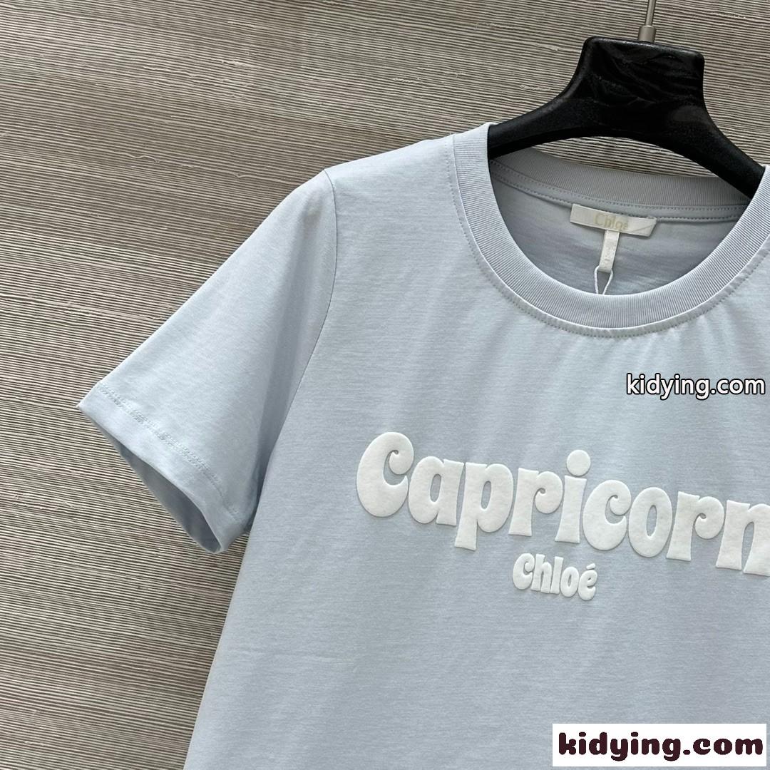コットンジャージー CAPRICORNTシャツ クロエ Tシャツ スーパーコピー ブルー-1