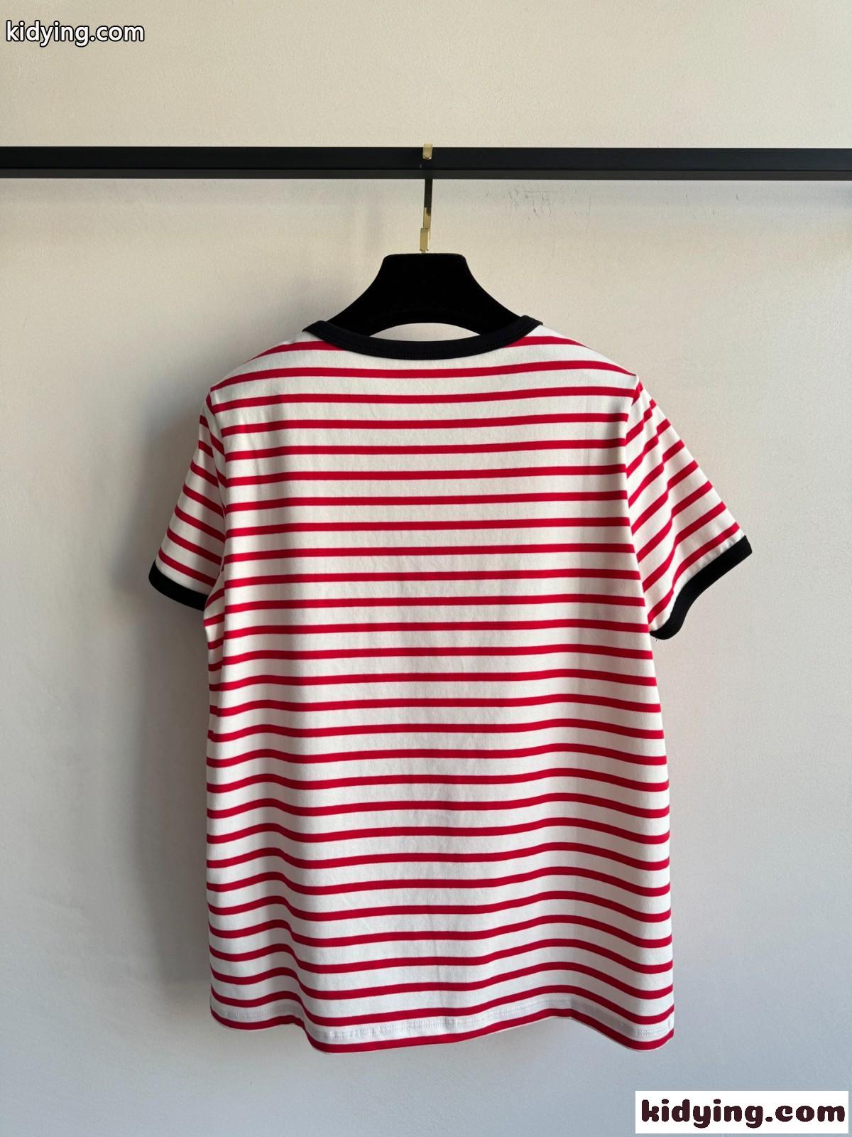 ボーダー柄 コットン 半袖Tシャツ ヴァレンティノ Tシャツ コピー レッド-1