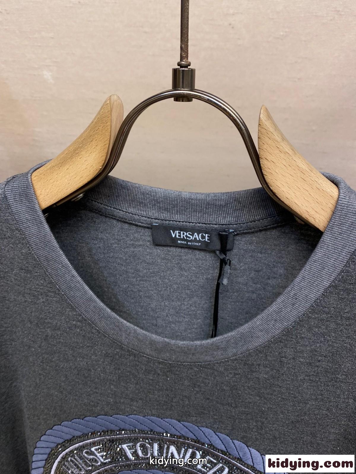 ヴェルサーチェ Tシャツ スーパーコピー シルケットコットン 半袖Tシャツ グレー-2