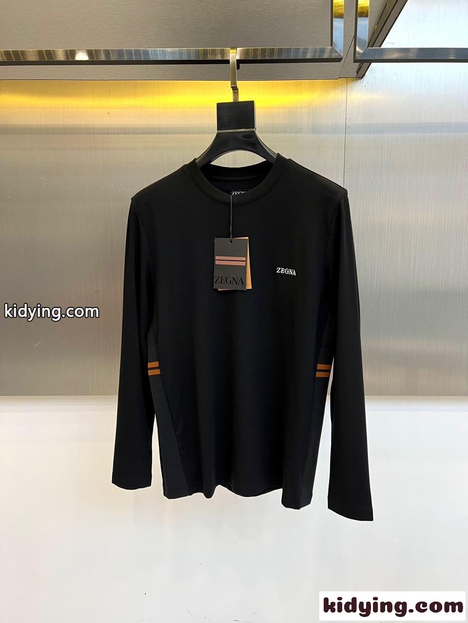 洗練された シンプル 長袖Tシャツ エルメネジルド・ゼニア Tシャツ 偽物 コットン ブラック-0