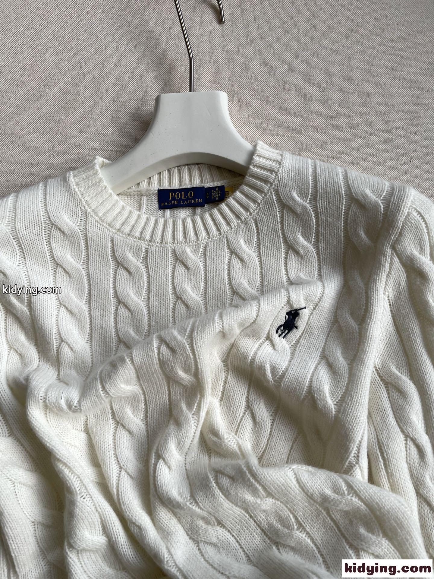 不動の人気 ロゴ刺繍 ケーブル編み ラルフローレン セーター 偽物 クルーネック ホワイト-2