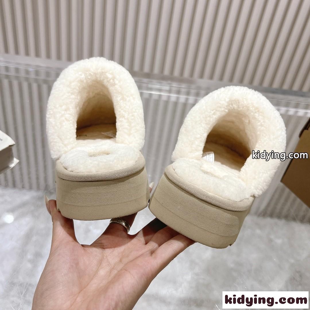 UGG スエード ムートン スリッパ アグ サンダル スーパーコピー 秋冬 カジュアル ベージュ-3
