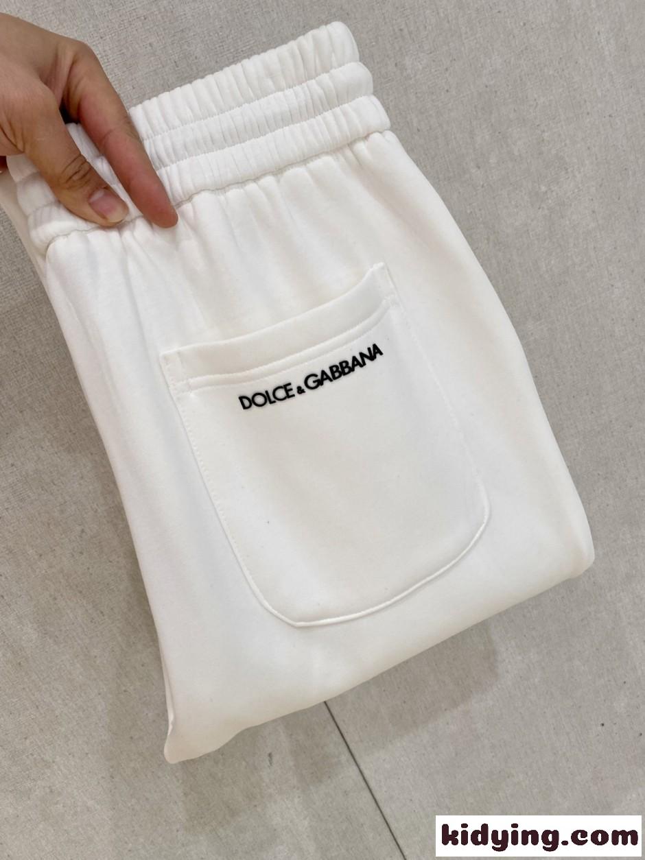 DGエンブレムパッチ 裏起毛 スウェットパンツ ドルチェ&ガッバーナ パンツ 偽物 ホワイト-0