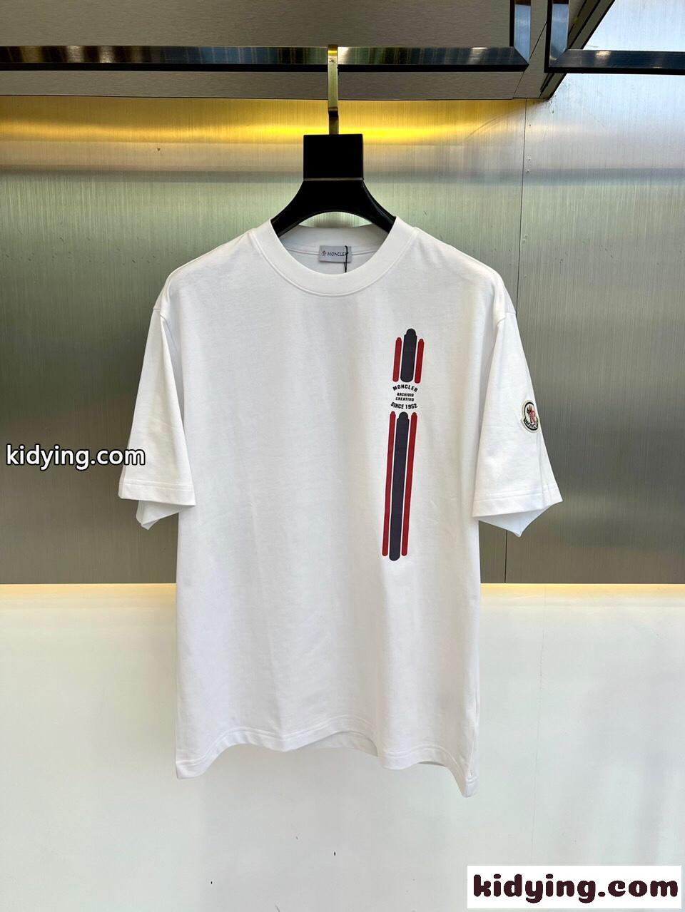 人気 カジュアル プリント コットン 半袖 モンクレール Tシャツ コピー ホワイト-0