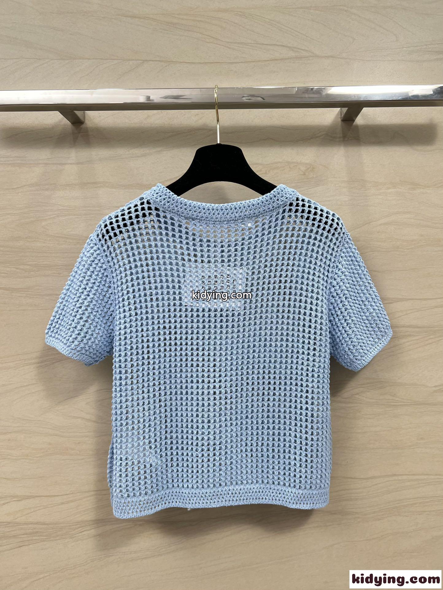 ロゴ クロシェ クロップド クルーネックtシャツ アレキサンダーワング ニット コピー ブルー-4
