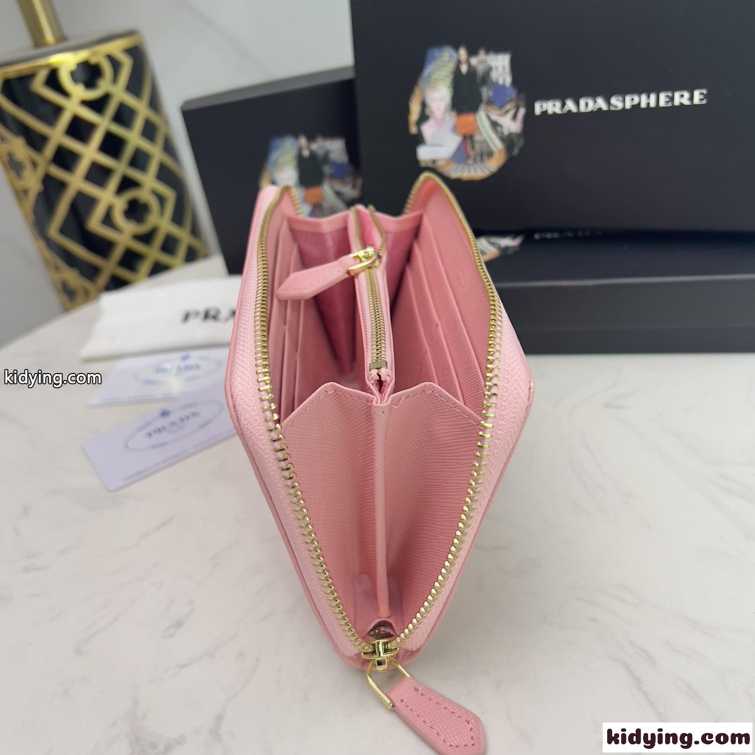人気 シンプル ロゴ入り 長財布 プラダ 財布 コピー ライトピンク-3