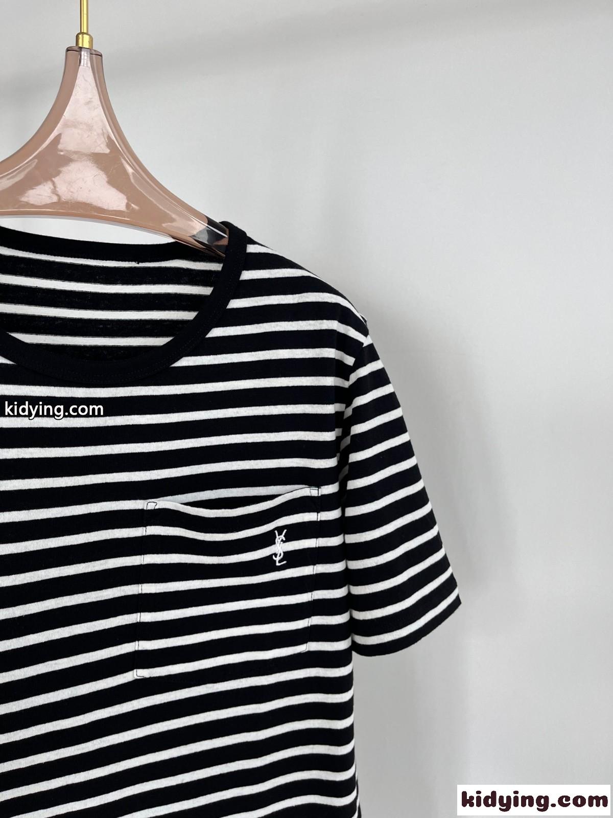 着心地いい 春夏 ボーダー柄 クルーネック イヴ・サンローラン 半袖Tシャツ コピー 定番 着回し 合わせやすい-2