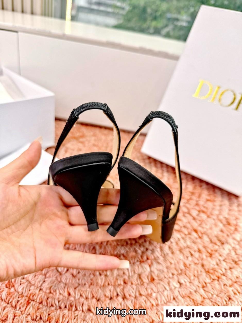 エレガント サテン Dior Bow ヒール スリングバックサンダル クリスチャン・ディオール コピー ブラック-3