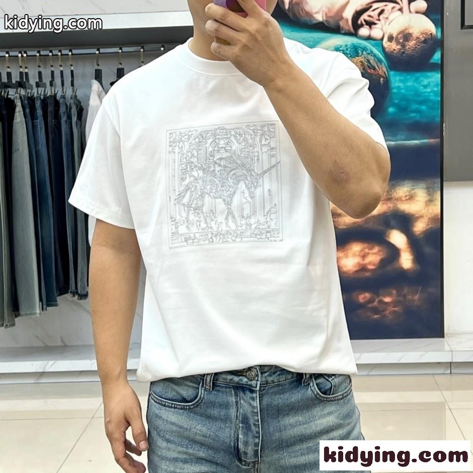 お洒落 カジュアル コットン 半袖Tシャツ エルメス Tシャツ 偽物 ホワイト-1