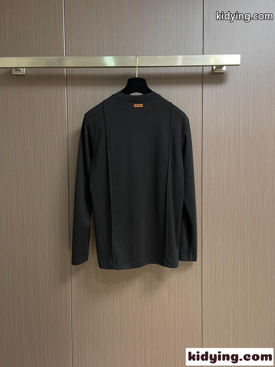 洗練された シンプル コットン 長袖Tシャツ エルメネジルド・ゼニア Tシャツ 偽物 ブラック-1
