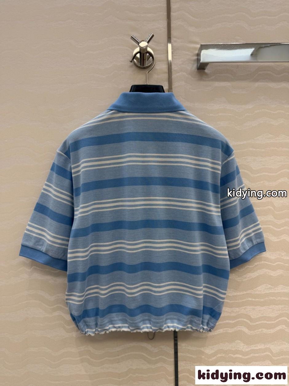 マルチボーダー クロップド ポロシャツ プラダ Tシャツ 偽物 コットン-4