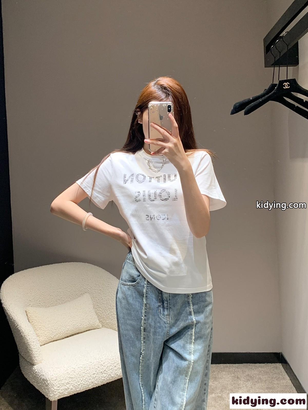 人気 ロゴプリント コットン Tシャツ ルイ・ヴィトン 半袖Tシャツ コピー ホワイト-4