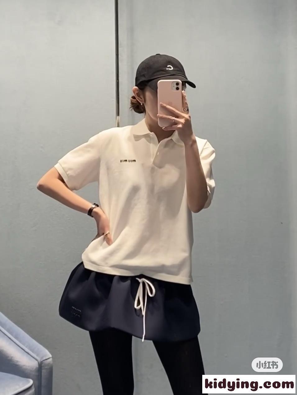 定番 カジュアル コットン 半袖 ポロシャツ ミュウミュウ Tシャツ コピー ホワイト-4