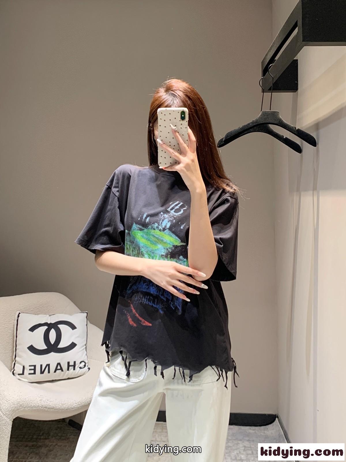 プリント入り コットン 半袖Tシャツ バレンシアガ Tシャツ コピー ユニセックス-0