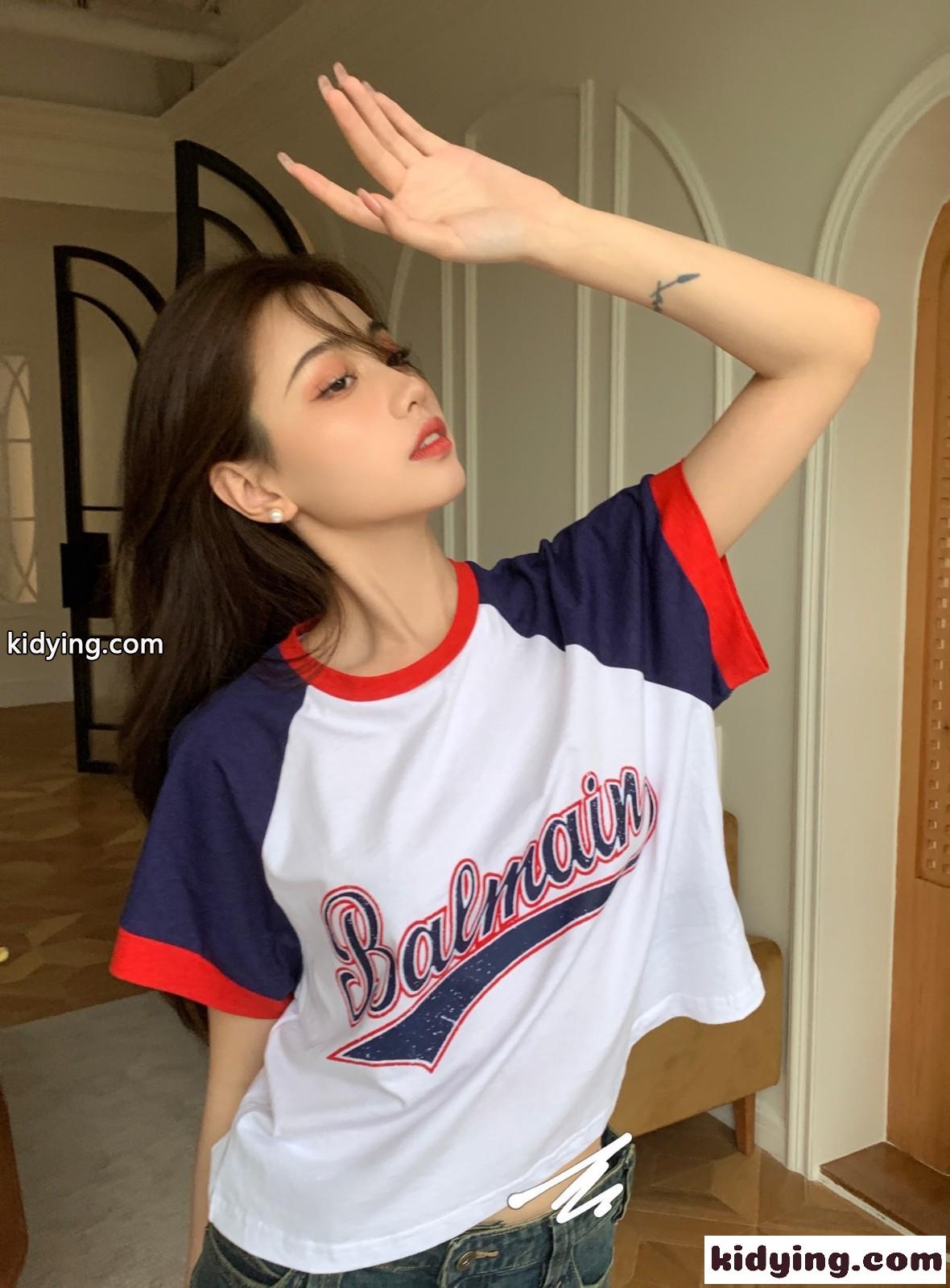 おしゃれ カジュアル ロゴ プリント ラウンドネック バルマン Tシャツ コピー 半袖 クロップ-1