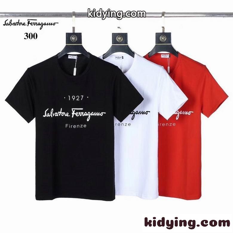 ベーシック 3色あり プリント スリム クールネック サルヴァトーレ・フェラガモ 半袖tシャツ コピー おしゃれ-1