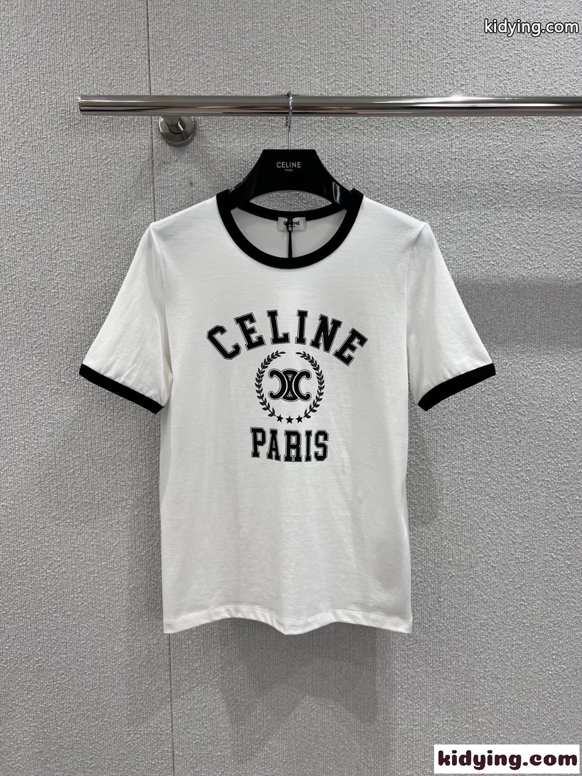 カジュアル ロゴプリント 半袖Tシャツ セリーヌ Tシャツ コピー ホワイト-0