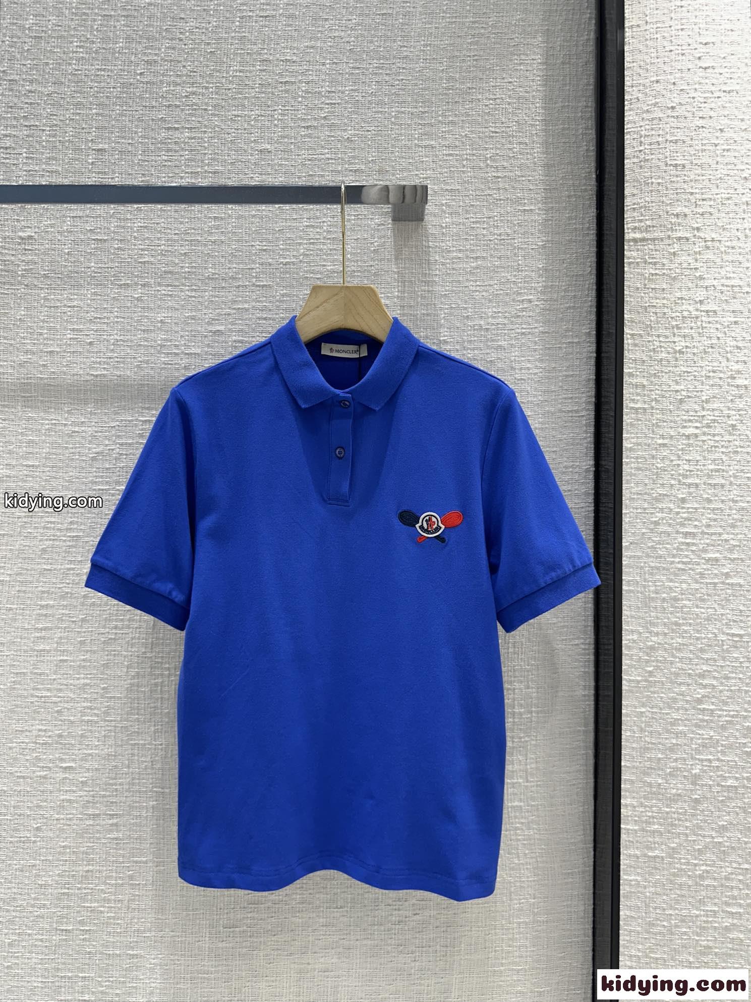 モンクレール 半袖Tシャツ コピー 定番 コットンピケ ポロシャツ ブルー-1