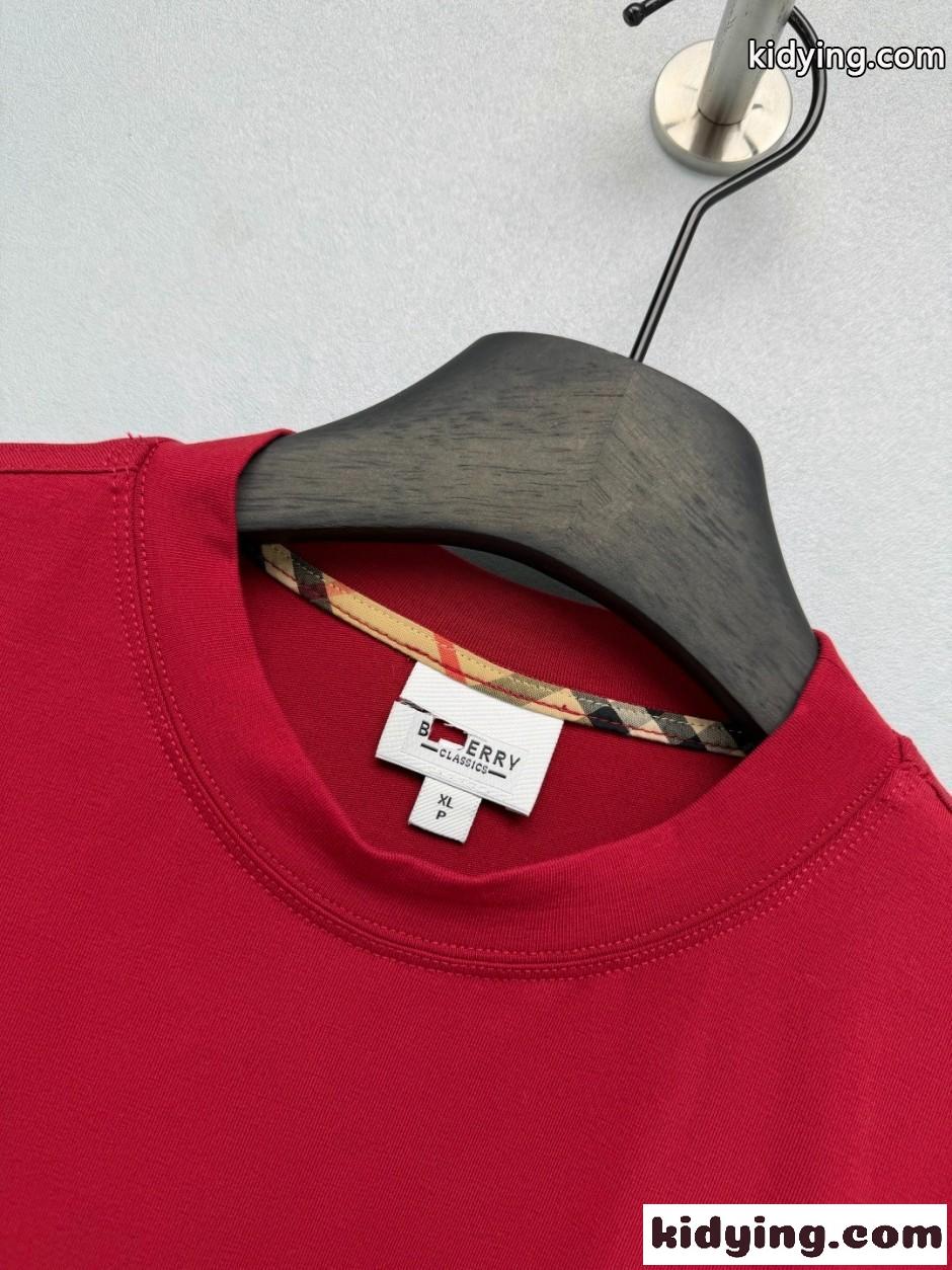 シンプル クルーネック 半袖Tシャツ バーバリー Tシャツ 偽物 コットン レッド-2