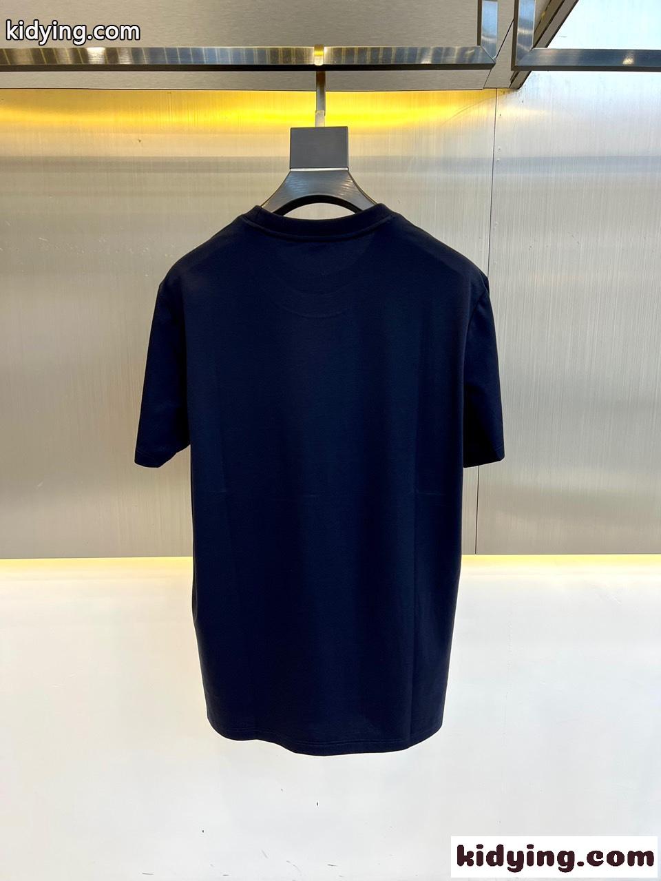 シンプル 合わせやすい クルーネック エルメネジルド・ゼニア 半袖Tシャツ コピー ネイビー-4