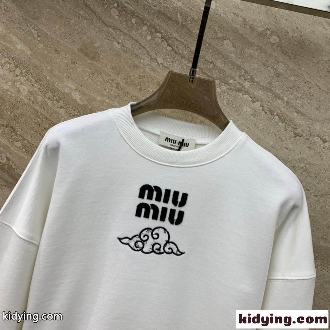 カジュアル ロゴ入り クロップド スウェットシャツ ミュウミュウ Tシャツ コピー ホワイト-0