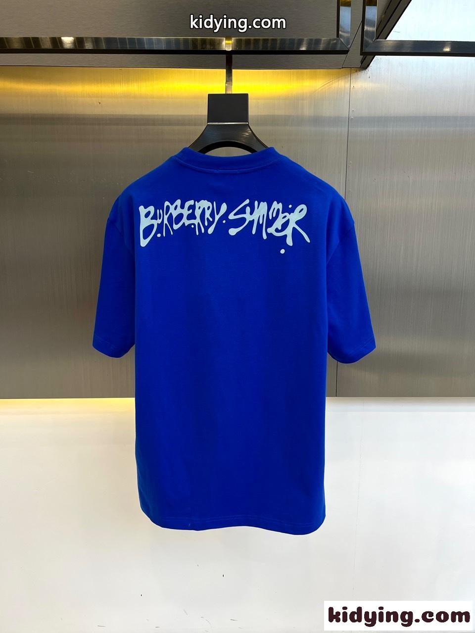 カジュアル フロッグ コットンTシャツ バーバリー 半袖Tシャツ コピー ブルー-4
