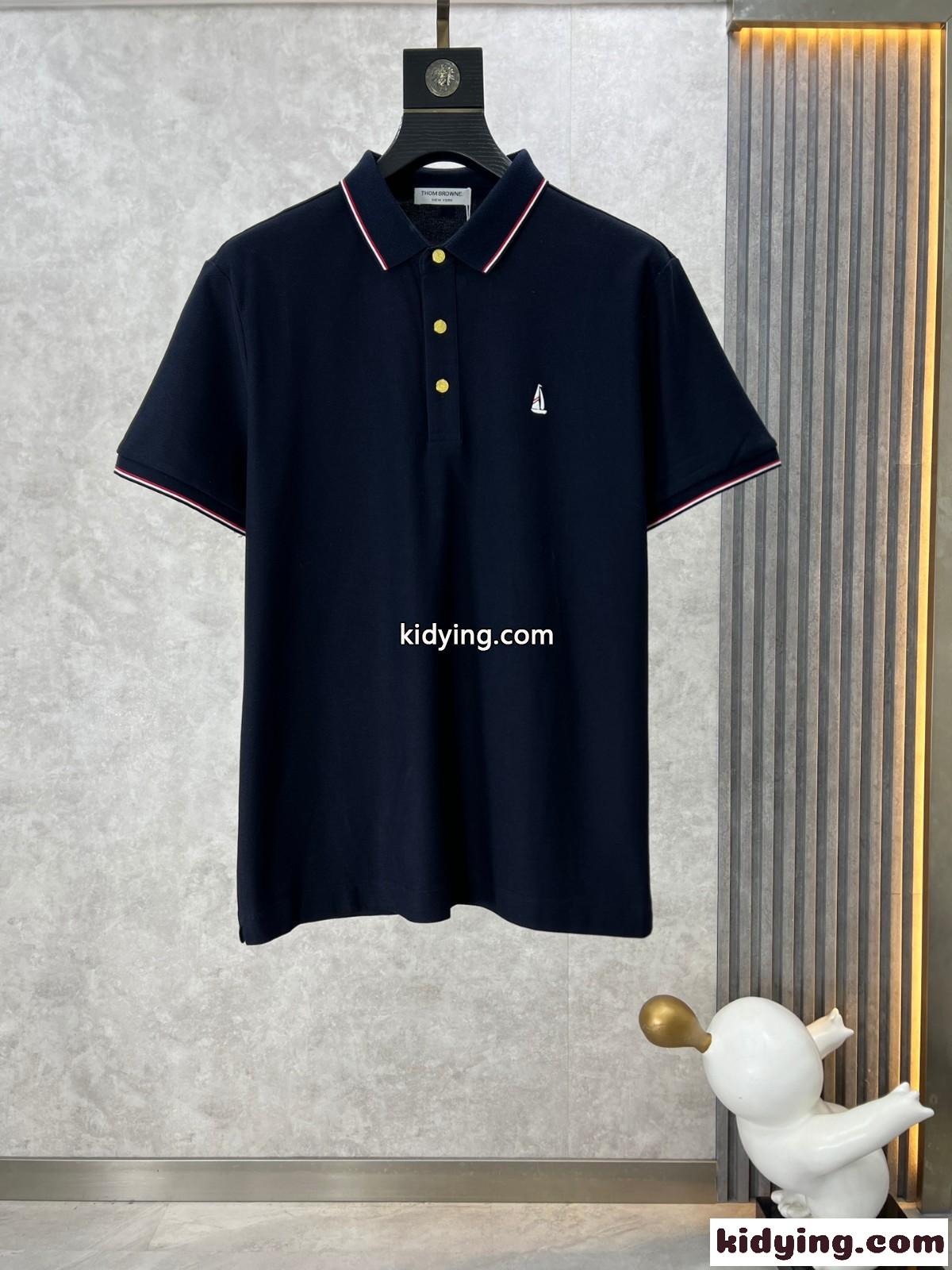 カジュアル ストライプ コットンピケ ポロシャツ トムブラウン 半袖Tシャツ コピー ネイビー-0