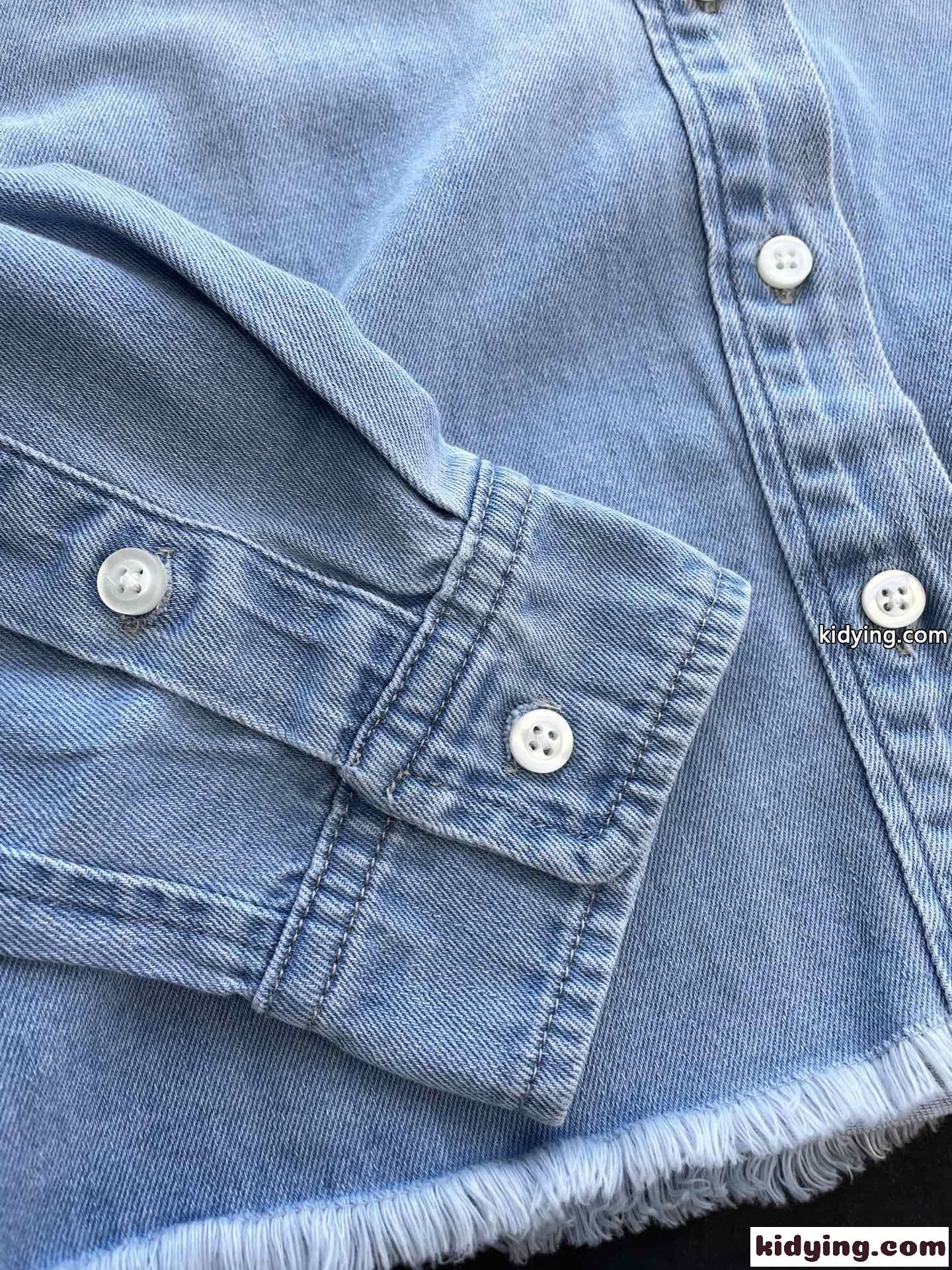 おしゃれ クロップド デニム 長袖 シャツ ミュウミュウ シャツ コピー ロゴ 刺繍-3