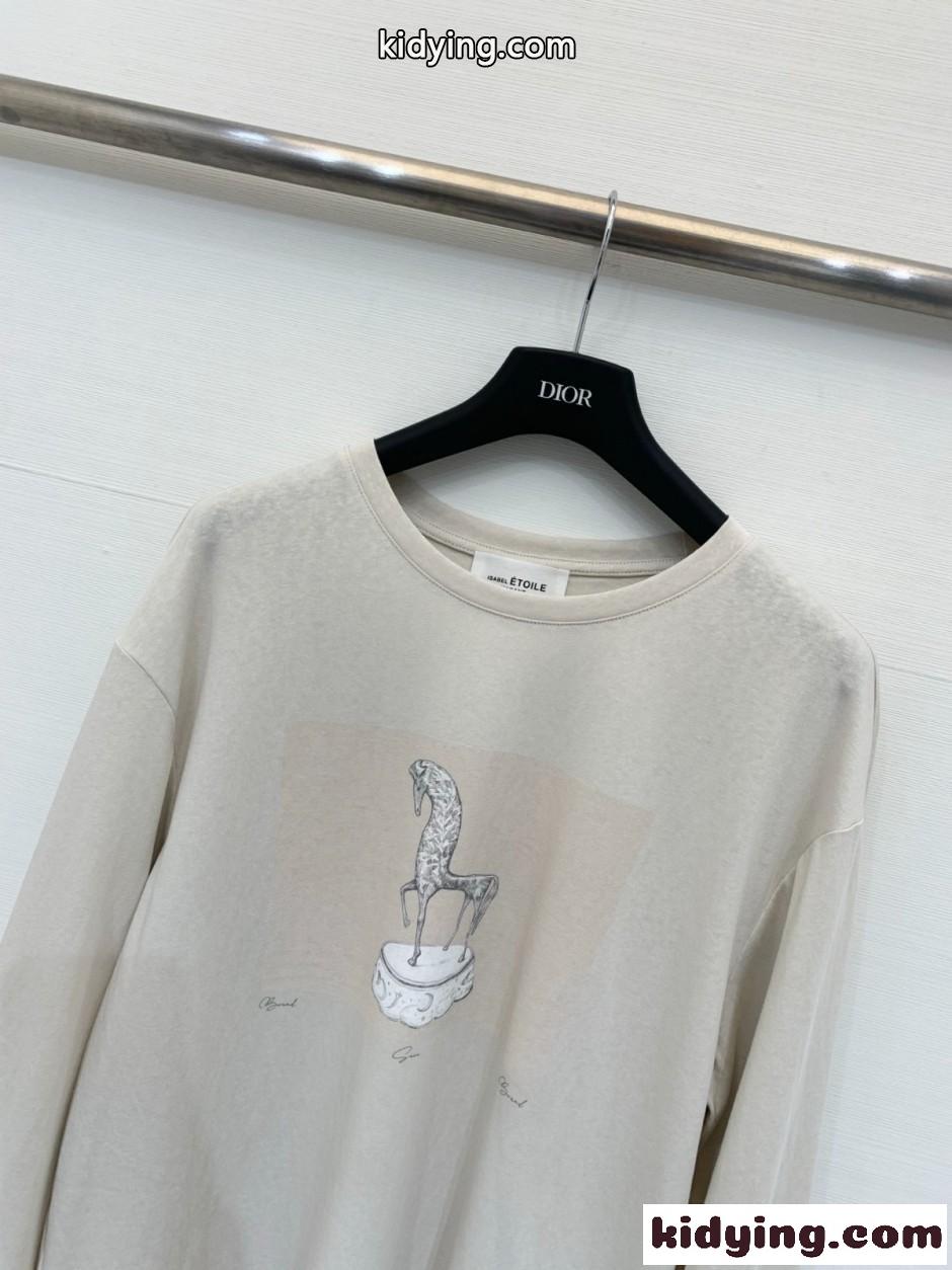 おしゃれ プリント クルーネック 長袖Tシャツ イザベルマラン Tシャツ コピー-2