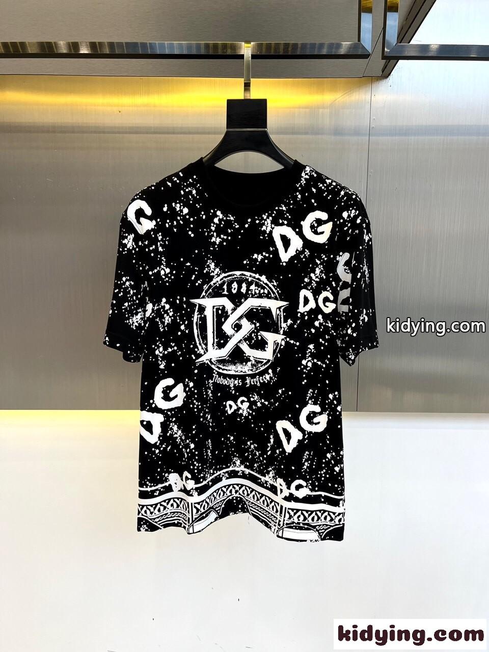 ロゴプリント コットンTシャツ クルーネック ドルチェ&ガッバーナ 半袖Tシャツ コピー ブラック-0