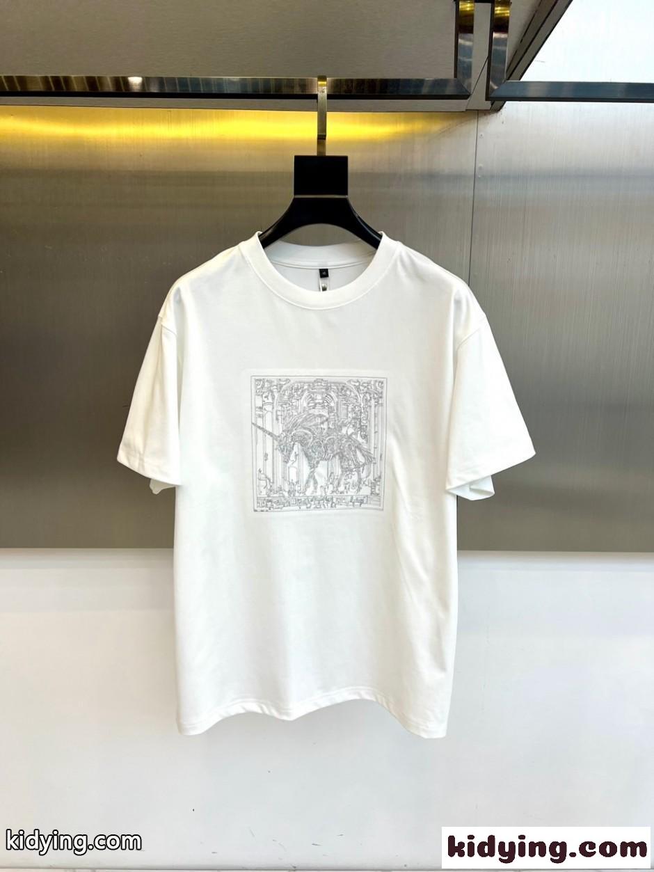 お洒落 カジュアル コットン 半袖Tシャツ エルメス Tシャツ 偽物 ホワイト-0