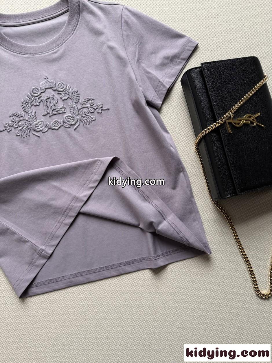 シンプル 上品 エンブロイダリー 半袖Tシャツ ラルフローレン Tシャツ 偽物 パープル-3