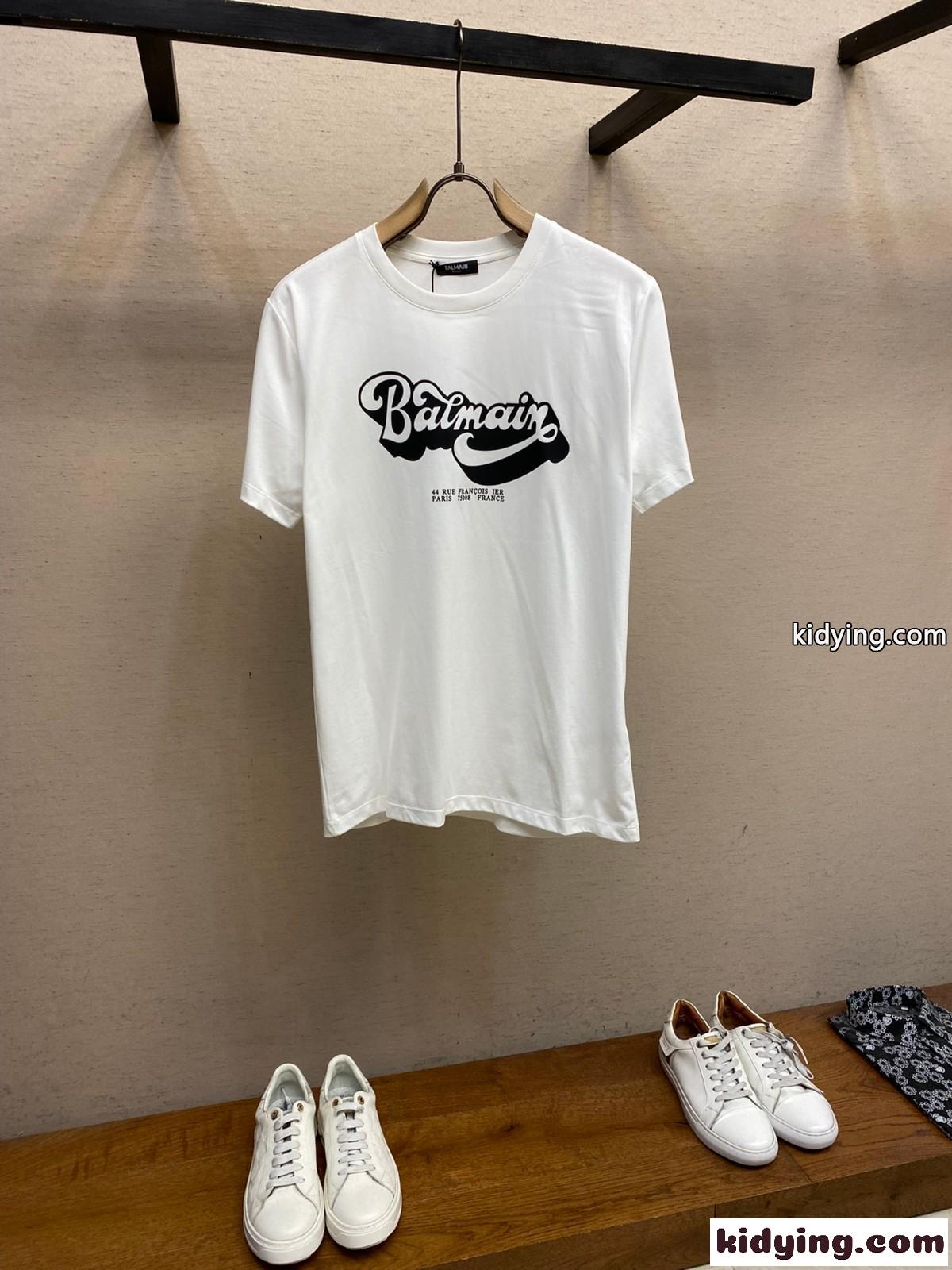バルマン Tシャツ コピー シンプル ロゴ入り クルーネック 半袖Tシャツ ホワイト-1