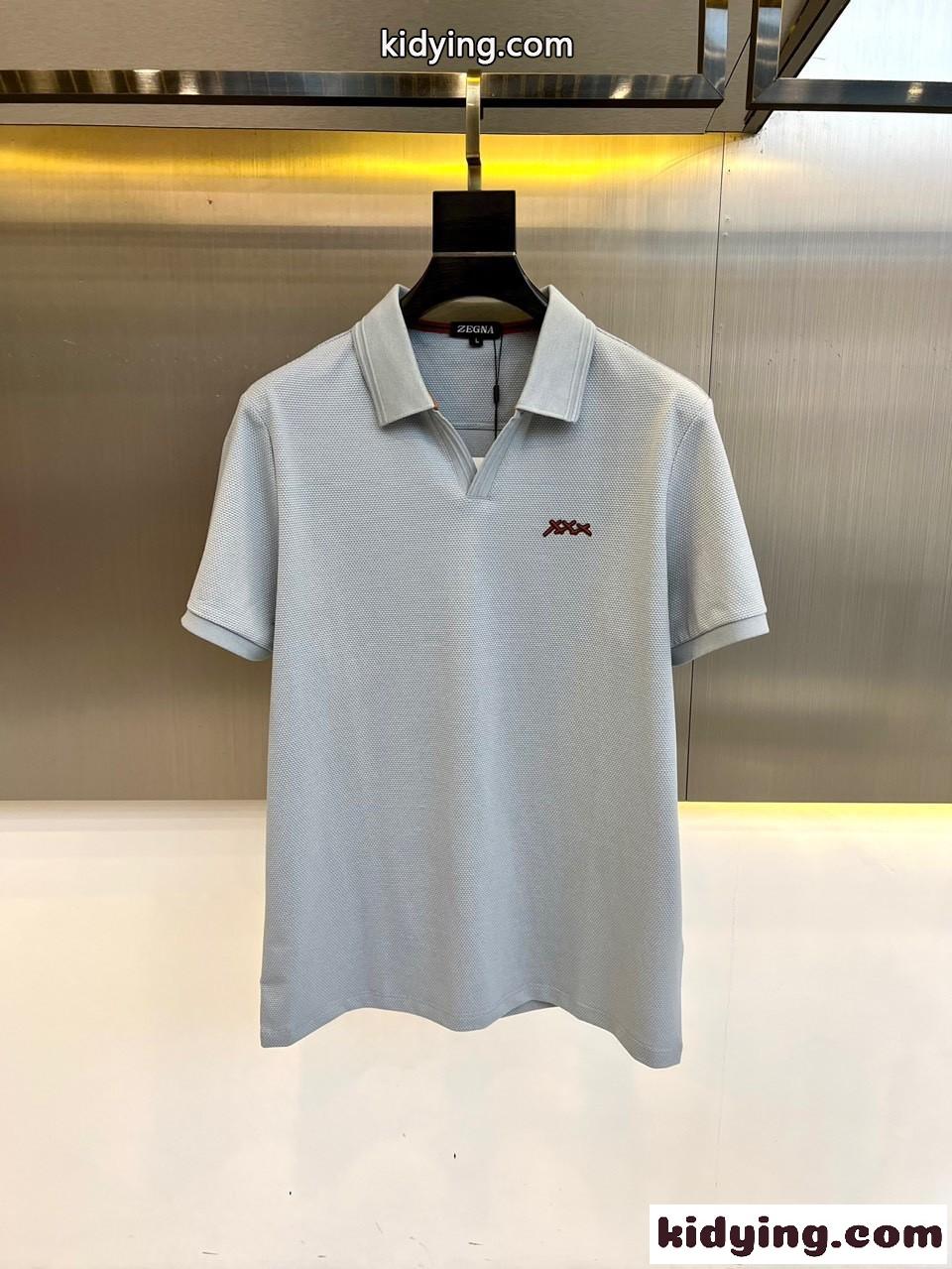 大人 カジュアル スキッパーポロシャツ エルメネジルド・ゼニア 半袖Tシャツ コピー グレー-0