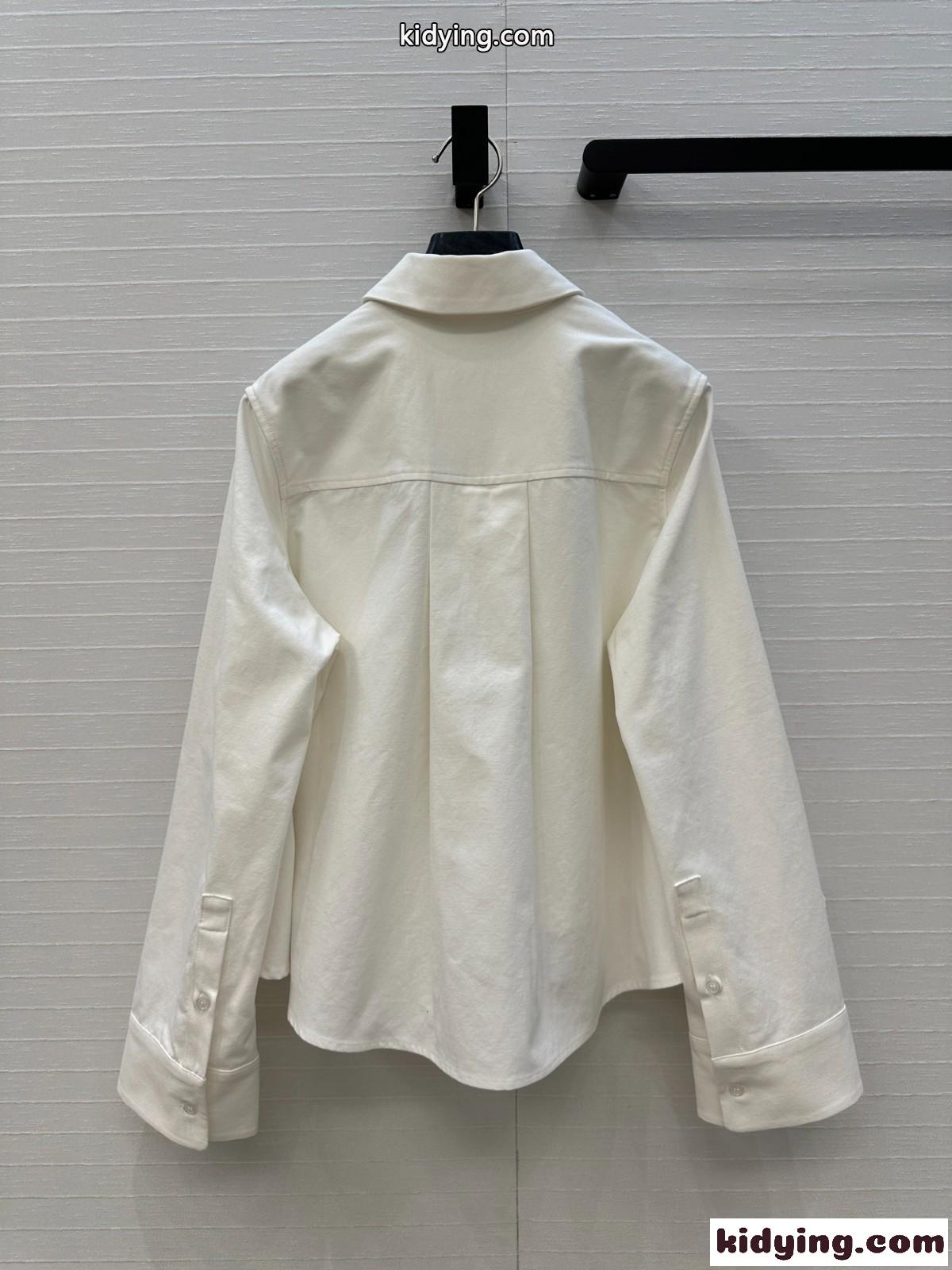 カジュアル リラックス コットン 長袖トップス ロエベ シャツ コピー ホワイト-4