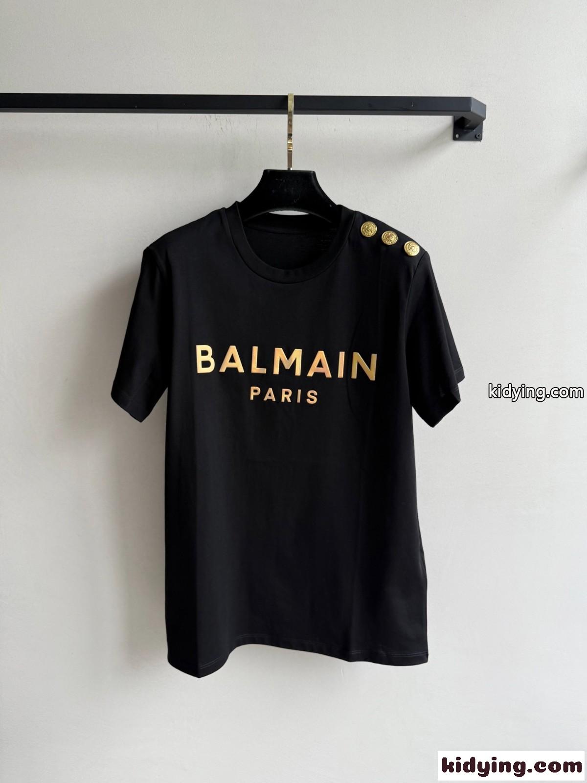 シンプル おしゃれ ロゴ入り 半袖Tシャツ バルマン Tシャツ コピー ブラック-1