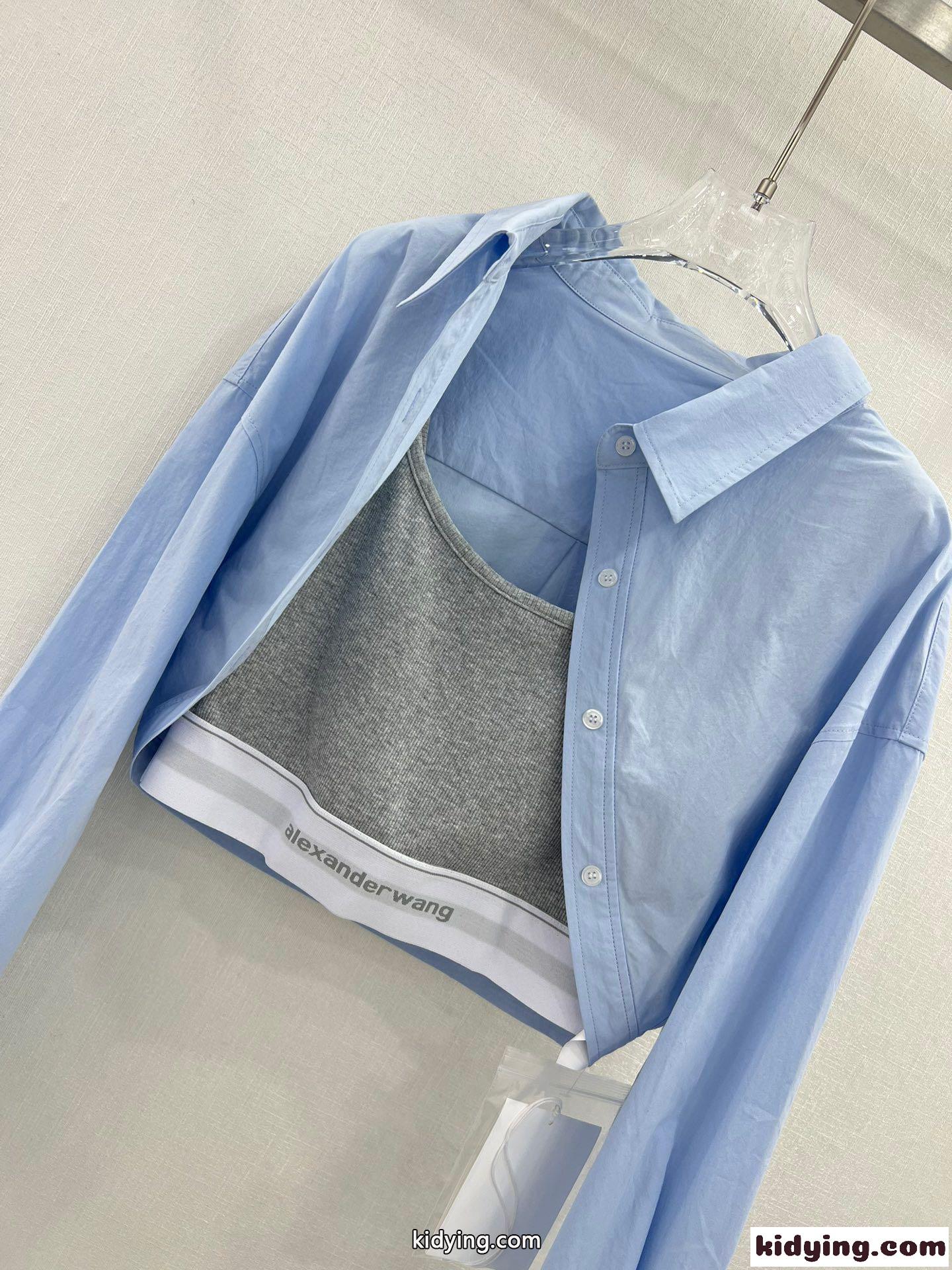 コットン レイヤード クロップボレロ アレキサンダーワング シャツ コピー ブルー-3