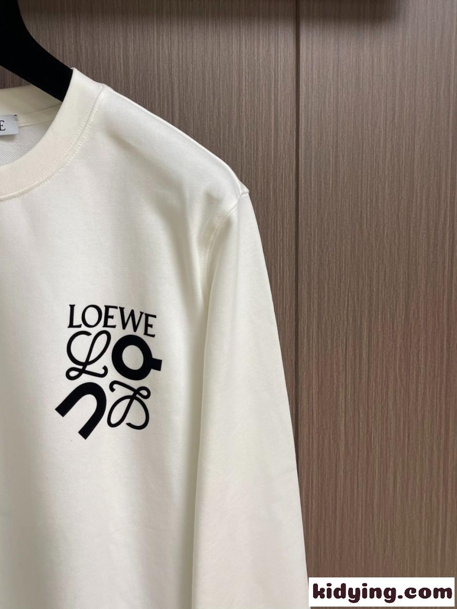 カジュアル ロゴ スウェットシャツ ロエベ Tシャツ 偽物 クルーネック ホワイト-2