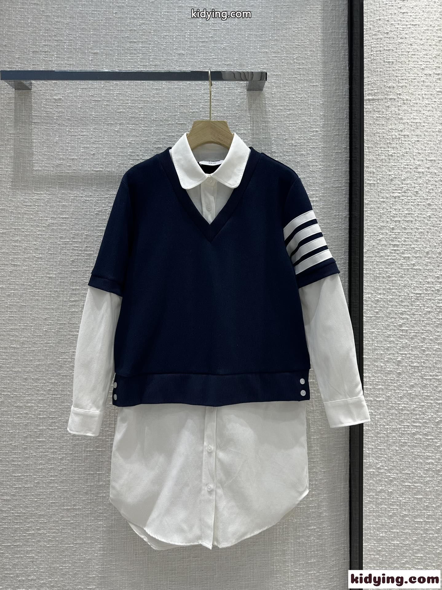 4BAR Vネック Tシャツ＆シャツドレス トムブラウン ワンピース コピー ネイビー-2