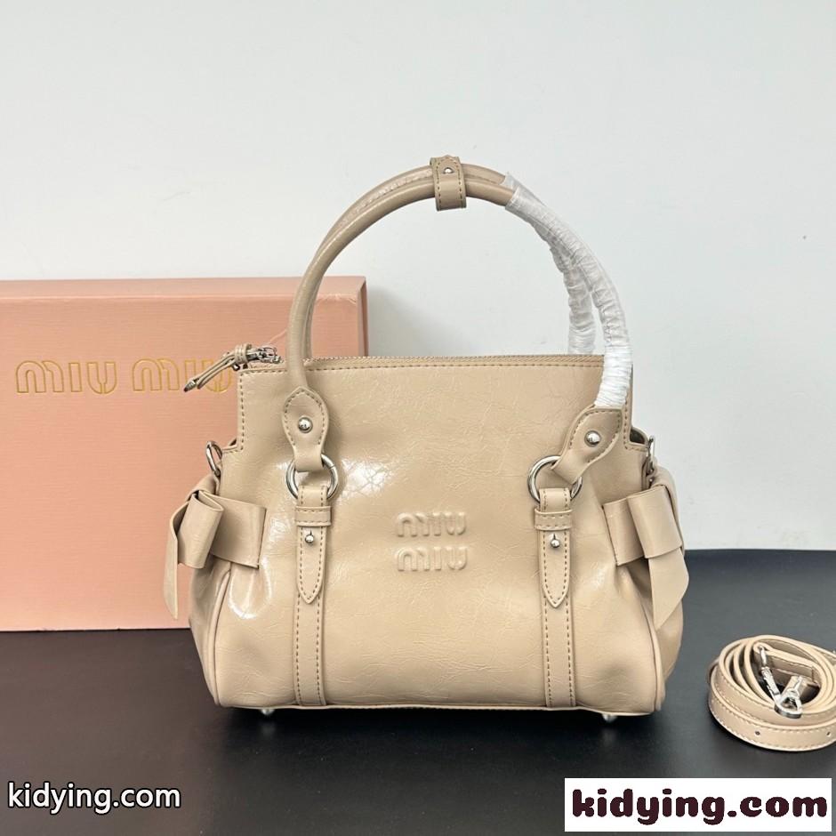 MIUMIU ロゴ レザー ハンドバッグ ミュウミュウ バッグ コピー ベージュ-0