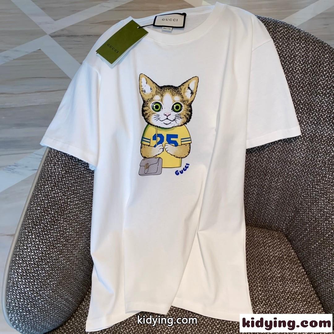 ユニセックス グッチ 半袖Tシャツ コピー クルーネック おしゃれ 春夏 新作 プリント ゆったり トップス カジュアル-0