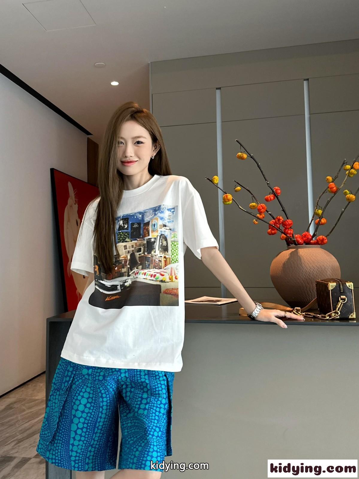 ユニセックス ルイ・ヴィトン プリンテッドコットンTシャツ コピー クルーネック-4