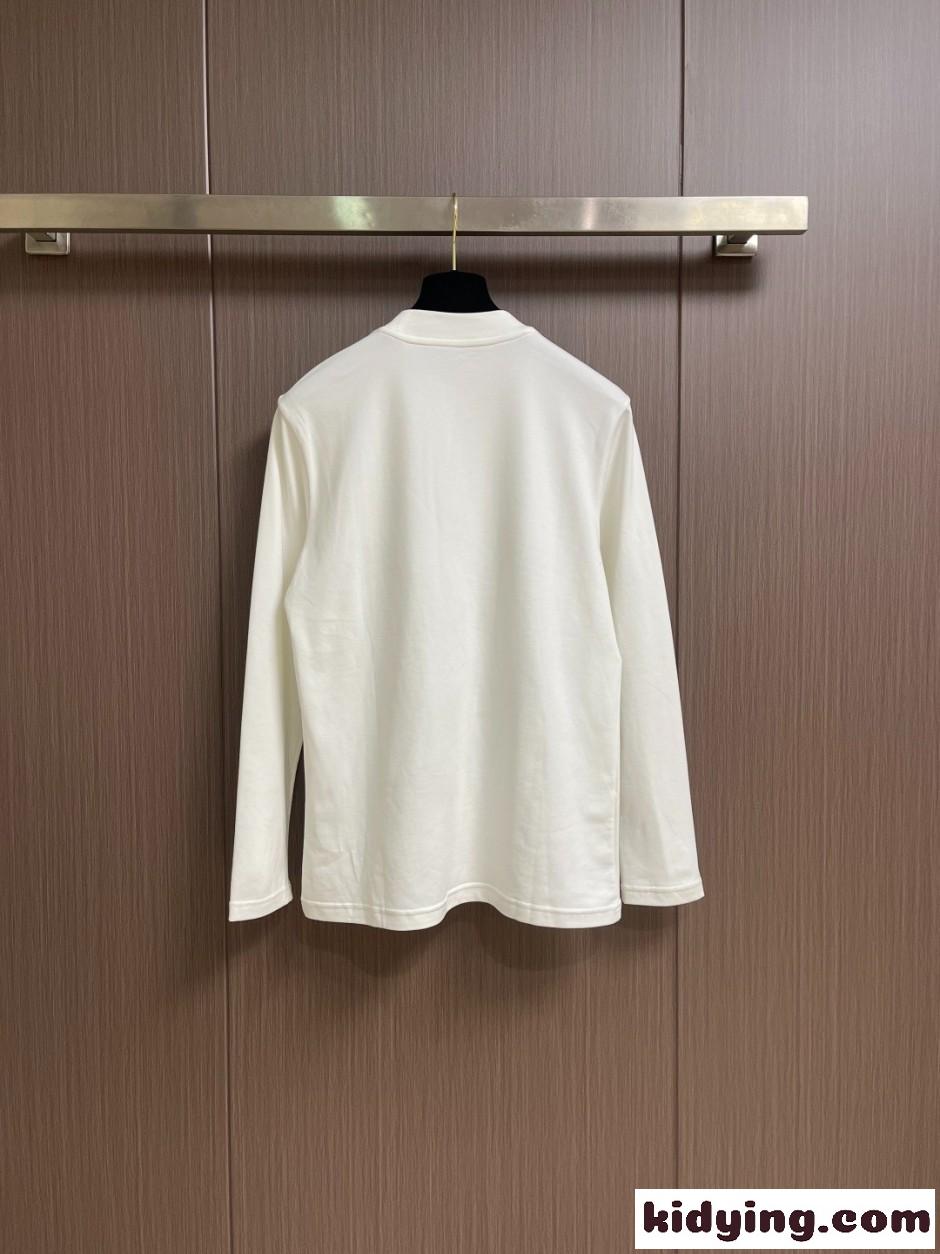 シンプル 洗練された コットン 長袖Tシャツ ロエベ Tシャツ 偽物 ホワイト-1