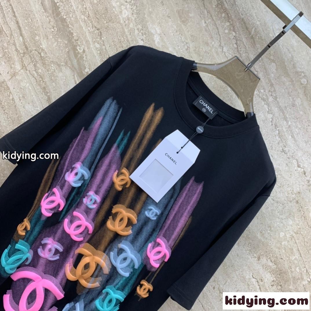 カジュアル 合わせやすい ロゴ シャネル Tシャツ 偽物 半袖Tシャツ ブラック-2