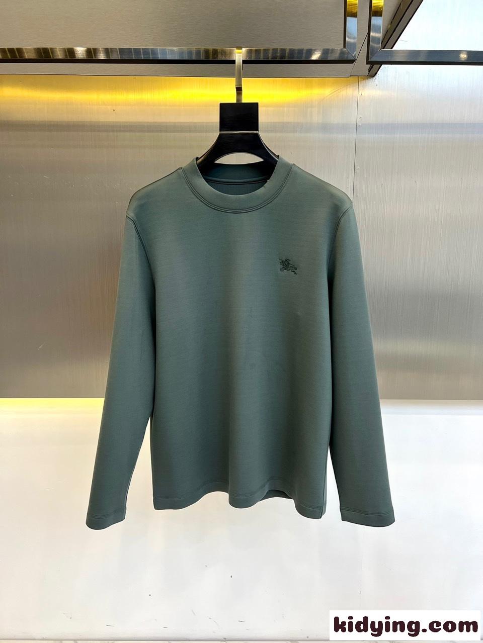 シンプル 合わせやすい クルーネック 長袖Tシャツ バーバリー Tシャツ コピー グリーン-0