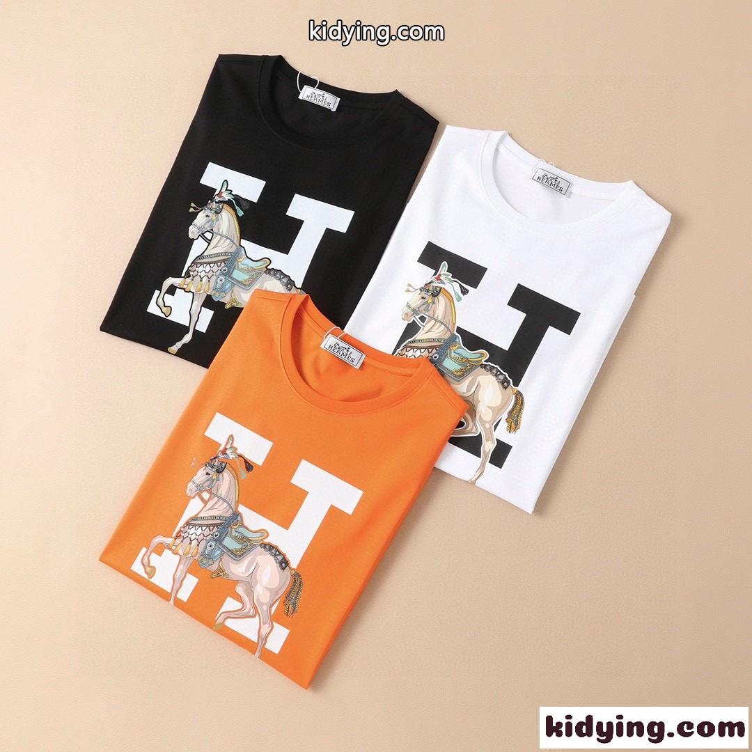 ベーシック 着心地いい クルーネック エルメス 半袖tシャツ コピー ロゴ プリント 春夏 定番 トップス-0