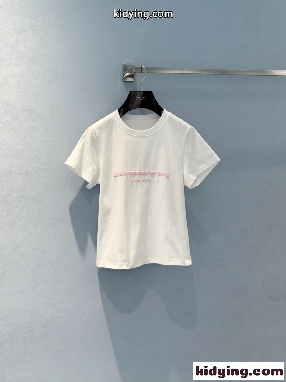 アレキサンダーワング Tシャツ 偽物 シンプル ロゴ入り 半袖Tシャツ コットン ホワイト-0